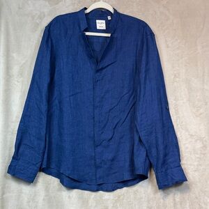 Baird McNutt Murano Blue Linen Roll Cuff Long Sleeve Button Up Shirt Women’s  L